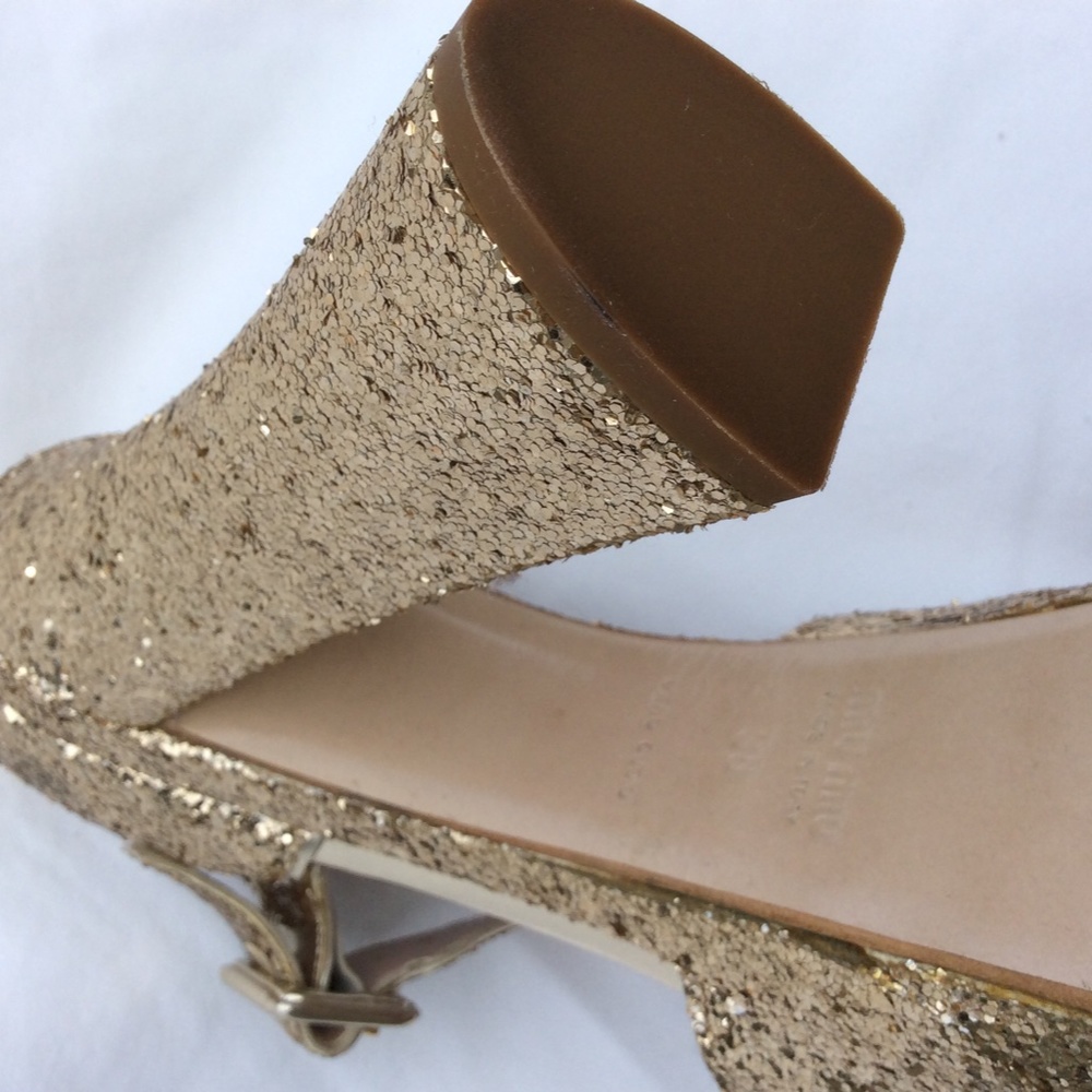 Miu Miu Glitter Crisscross Mary Jane Sandal, Gold - Picture 3 of 7